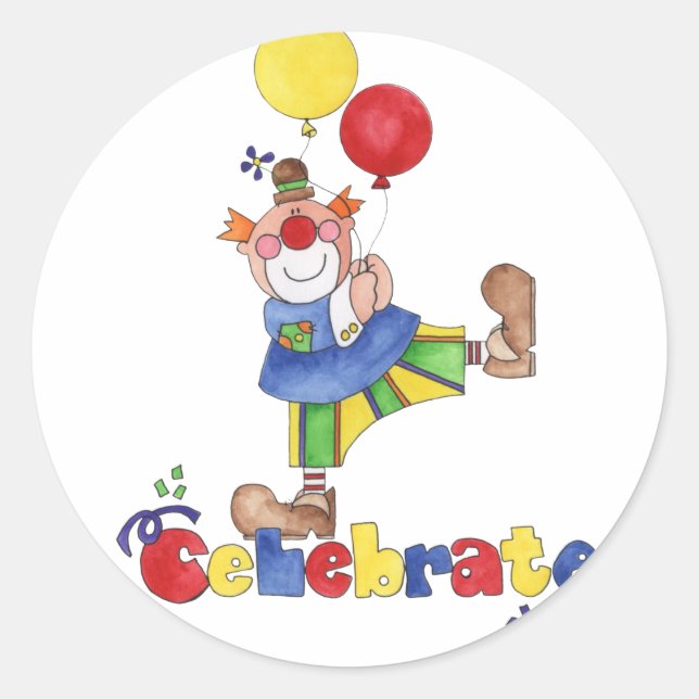 Pegatina Redonda Payaso con globos (Anverso)