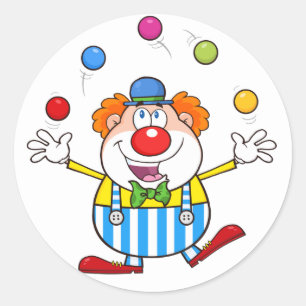 Pegatina Redonda Payaso de Circo Divertido Lanzando Pelotas