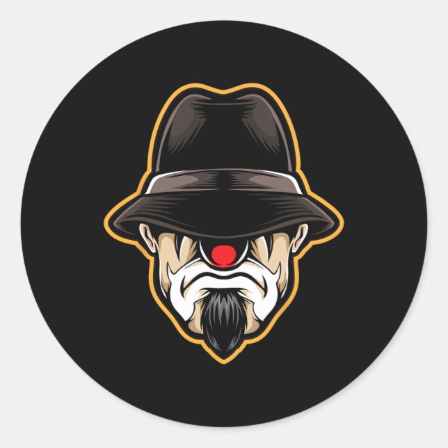 Pegatina Redonda Payaso de Halloween asustado Cholo Gangster (Anverso)