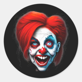 Pegatina Redonda Payaso de la Señora del Pelo Rojo Sonriente asusta