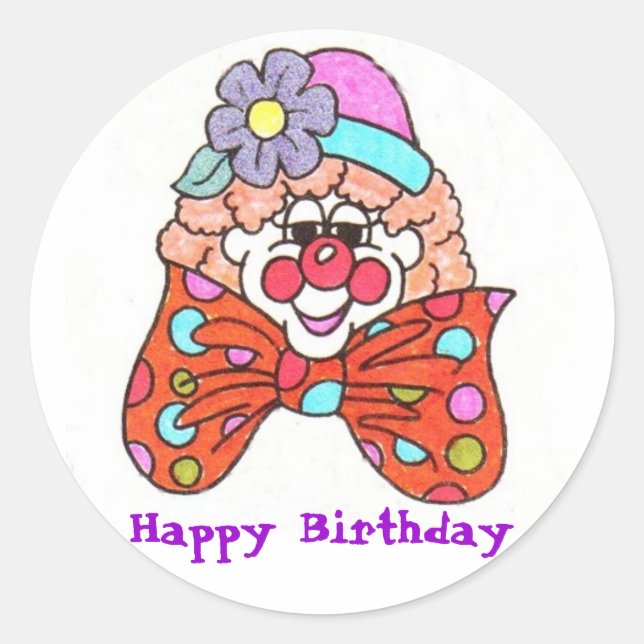 Pegatina Redonda Payaso Feliz Cumpleaños (Anverso)
