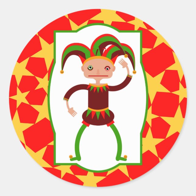 Pegatina Redonda payaso gracioso de la Edad Media (Anverso)