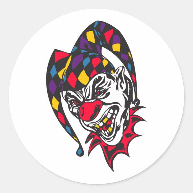 Pegatina Redonda payaso malvado bromista (Anverso)