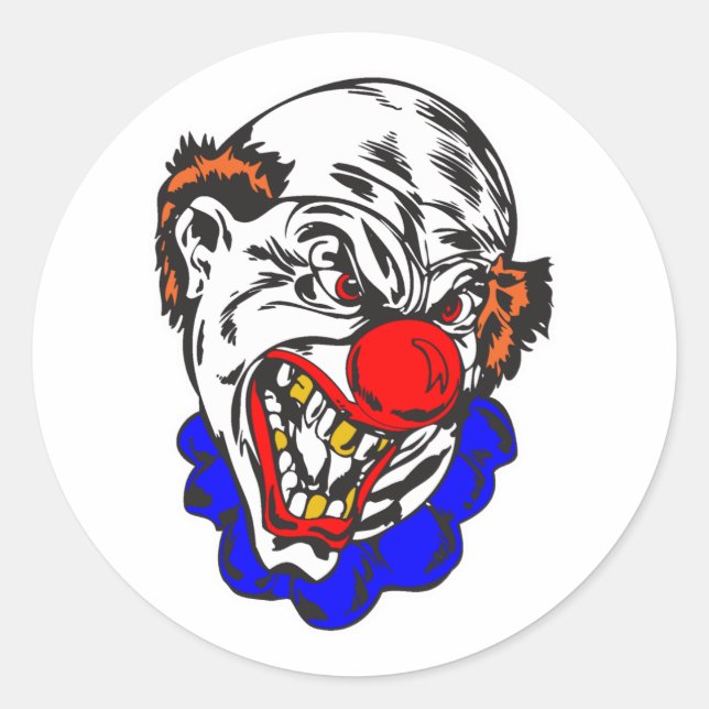 Pegatina Redonda payaso malvado calvo (Anverso)