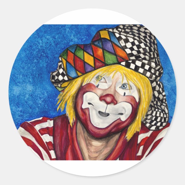Pegatina Redonda Payaso Ron Maslanka conocido como Sam The Clown (Anverso)