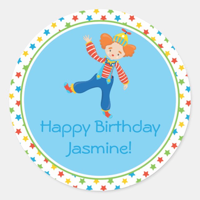 Pegatina Redonda Payaso | Tema del circo | Personalizado (Anverso)