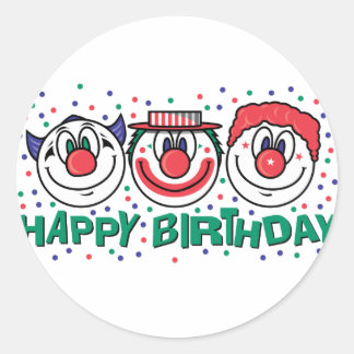 Pegatina Redonda Payasos felices de cumpleaños