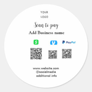 Pegatina Redonda Paypal Cashapp venmo escanea para pagar QR agregar