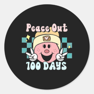 Pegatina Redonda Paz 100 Días De Sonrisa Escolar Face Retro Groo