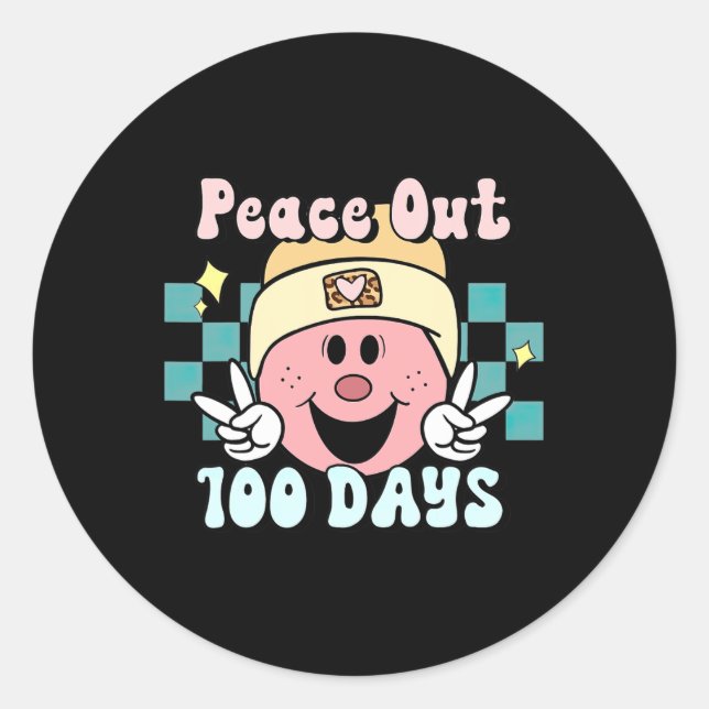 Pegatina Redonda Paz 100 Días De Sonrisa Escolar Face Retro Groo (Anverso)