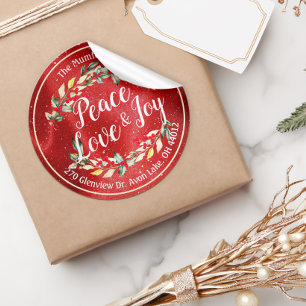 Pegatina Redonda Paz Alegría y Amor Navidad Feliz Año Nuevo Direcci
