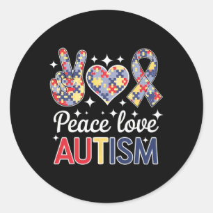Pegatina Redonda Paz Amar El Autismo En Abril Usamos Azul Para El A
