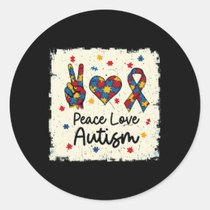 Pegatina Redonda Paz Amar El Autismo En Abril Usamos Azul Para El A