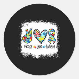 Pegatina Redonda Paz Amar El Autismo En Abril Usamos Azul Para El A