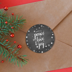 Pegatina Redonda Paz Amor Alegría Estrella Navidad Fiesta