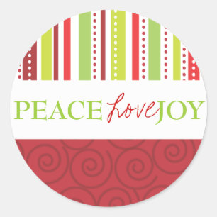 Pegatina Redonda Paz Amor Alegría Juguete puntos de polka y franjas