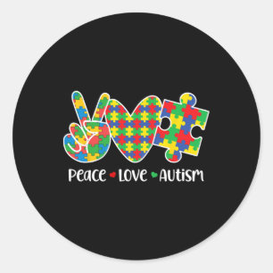 Pegatina Redonda Paz Amor Autismo En Abril Nosotros Llevamos Azul C