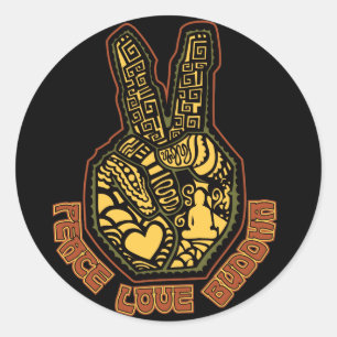 Pegatina Redonda Paz, amor, Buda