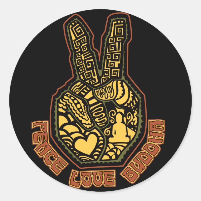 Pegatina Redonda Paz, amor, Buda (Anverso)
