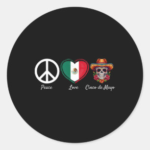 Pegatina Redonda Paz amor cinco de mayo mexicano