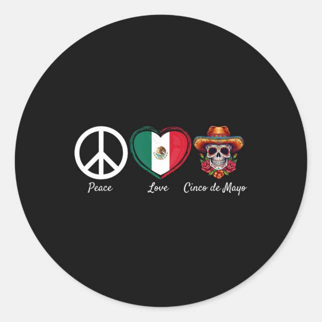 Pegatina Redonda Paz amor cinco de mayo mexicano (Anverso)