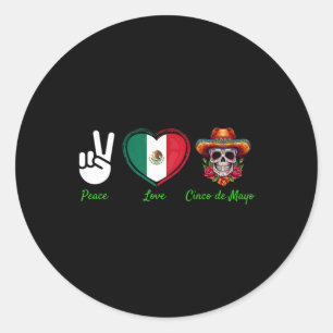 Pegatina Redonda Paz Amor Cinco De Mayo Vestimenta Mexicana