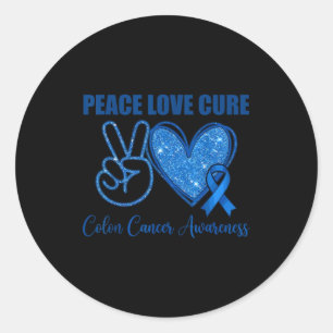 Pegatina Redonda Paz amor conciencia del cáncer de colon apoyo
