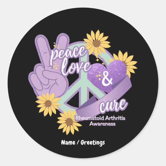 Pegatina Redonda Paz Amor Cura Artritis Reumatoide Conciencia (Anverso)