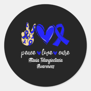 Pegatina Redonda Paz Amor Cura Ataxia Telangiectasia Cinta Azul
