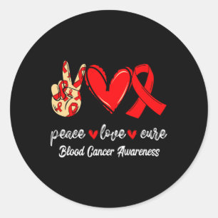 Pegatina Redonda Paz Amor Cura Cáncer de Sangre Conciencia de la Ci