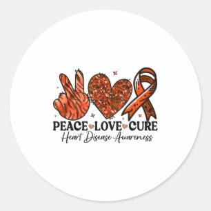 Pegatina Redonda Paz Amor Cura Cintas Rojas Apoyo Enfermedad del Co