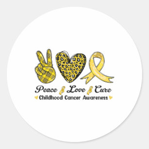 Pegatina Redonda Paz Amor Cura Conciencia de Cáncer Infantil Leopar