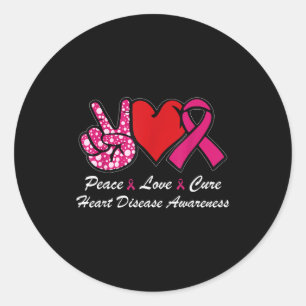 Pegatina Redonda Paz Amor Cura Conciencia de Enfermedad Cardiaca Ap