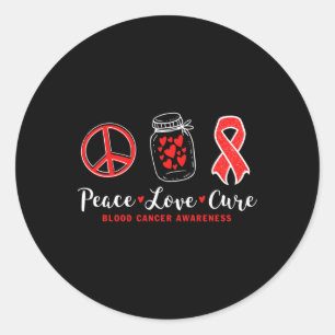 Pegatina Redonda Paz Amor Cura Conciencia del Cáncer de Sangre Con