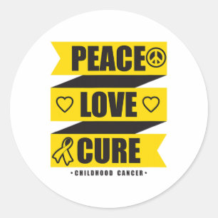 Pegatina Redonda Paz Amor Cura Conciencia del Cáncer Infantil 1 