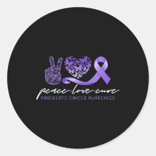 Pegatina Redonda Paz Amor Cura Conciencia sobre el cáncer pancreáti