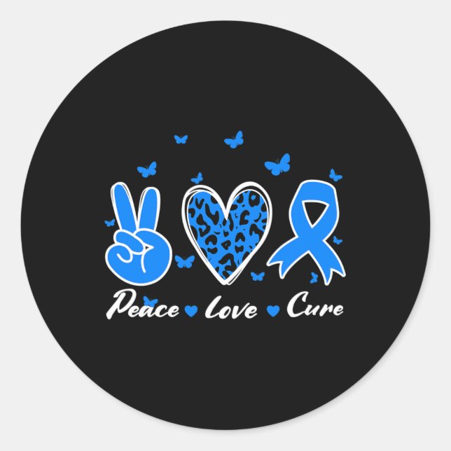 Pegatina Redonda Paz Amor Cura Diabetes Sensibilización Hombres Muj (Anverso)
