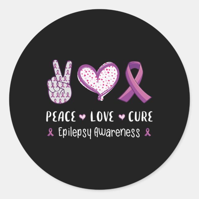 Pegatina Redonda Paz Amor Cura Epilepsia Sensibilización Hombres Mu (Anverso)