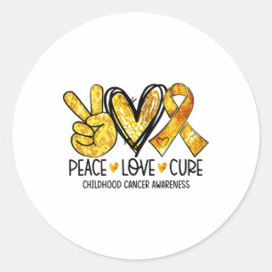 Pegatina Redonda Paz Amor Curación Cinta Dorada Corazón Cáncer Infa