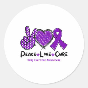 Pegatina Redonda Paz Amor Curación Sobredosis de Drogas Conciencia