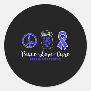 Pegatina Redonda Paz Amor Curar Ataxia Con Cinta Azul Conciencia