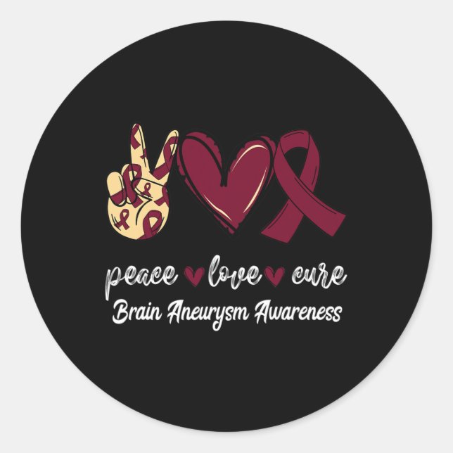 Pegatina Redonda Paz Amor Cure Aneurysm Burgundy Ribbon Awa (Anverso)
