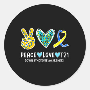 Pegatina Redonda Paz Amor Cure Blue Y Cinta Amarilla Abajo Syndro