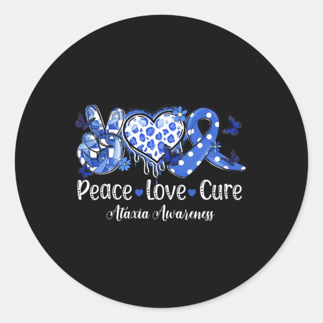Pegatina Redonda Paz Amor Cure Cinta Azul Ataxia Conciencia (Anverso)