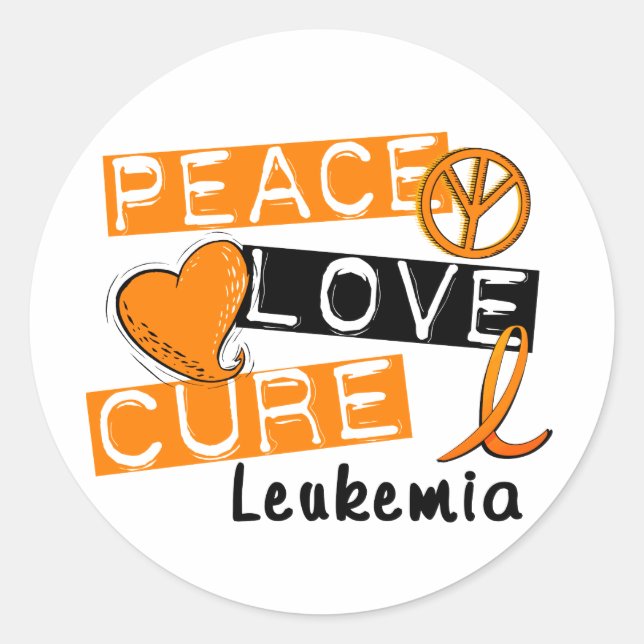 Pegatina Redonda Paz Amor Cure Leukemia (Anverso)