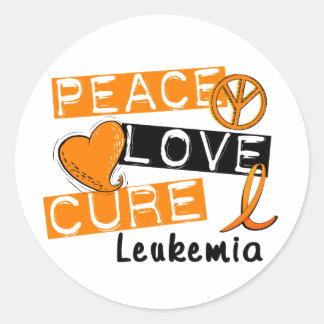 Pegatina Redonda Paz Amor Cure Leukemia