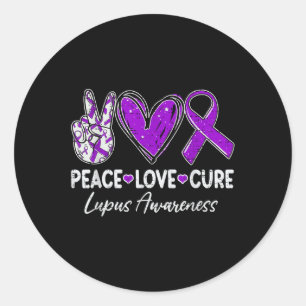 Pegatina Redonda Paz Amor Cure Lupus Conciencia Guerrero Púrpura Ri