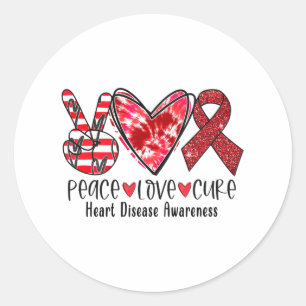 Pegatina Redonda Paz Amor Cure Tie Dye Enfermedad Cardíaca Sensibil