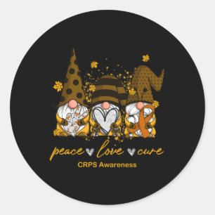 Pegatina Redonda Paz Amor Cure Tres Gnomes Naranja Cinta Crps Aw