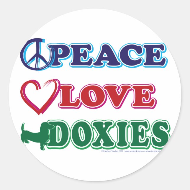 Pegatina Redonda Paz-Amor-Doxies-Dachsund (Anverso)